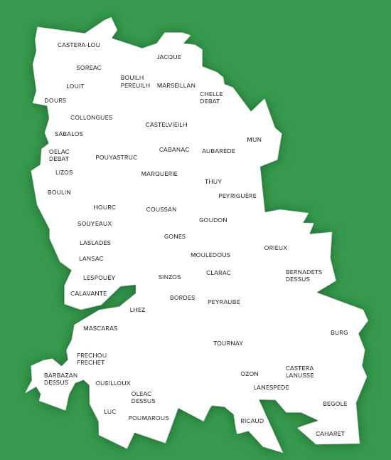 Carte des communes de la communauté de communes des Coteaux du Val d'Arros